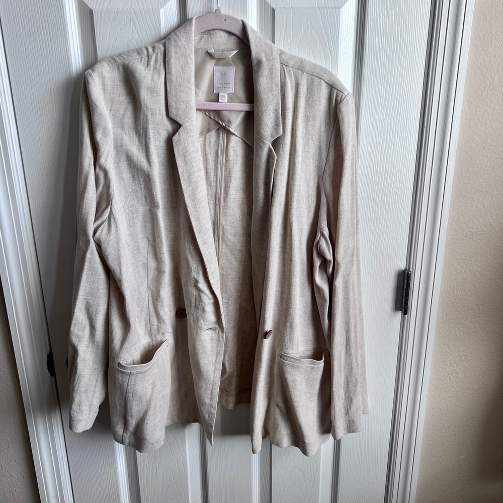 LC Lauren Conrad Womens XXL Oatmeal Beige Linen Blend Double Breasted Blazer